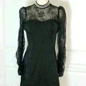 Mini Lace Sleeve High Neck Dress